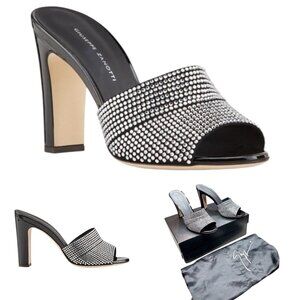 GIUSEPPE ZANOTTI Kimi Swarovski Crystal Patent Black Heels EU 36.5 US 6.5
